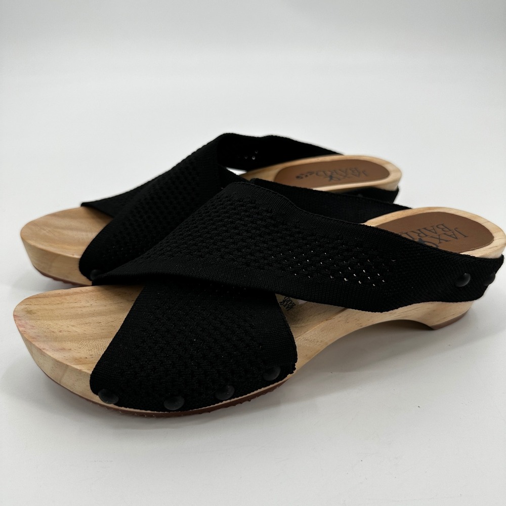 Jax & Bard Libby Hill Black Knit Cross Wooden Clog Sandals Studded Wedge 8.5-9